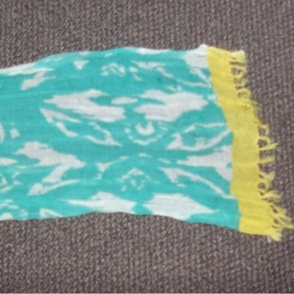 LOFT linen scarf accent pretty blue white yellow  womens - Picture 3 of 5